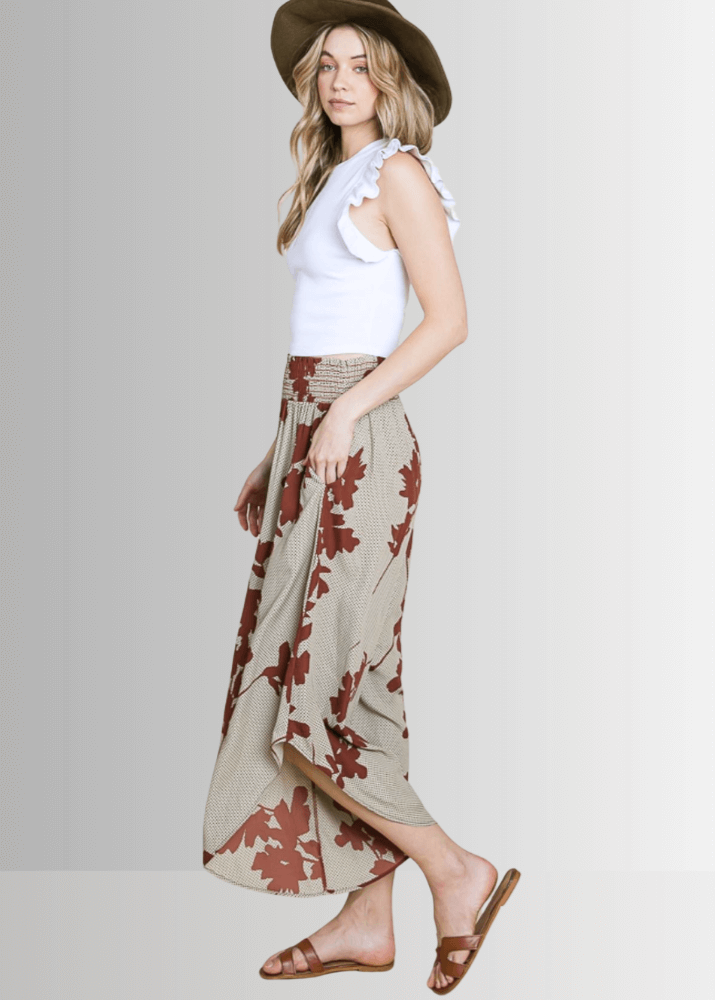 Easy Breezy Smocked Diagonal Cut Gaucho Pants in Sage CLEARANCE FINAL SALE