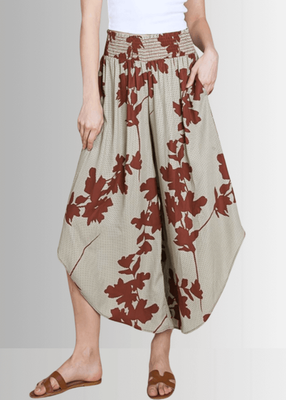 Easy Breezy Smocked Diagonal Cut Gaucho Pants in Sage CLEARANCE FINAL SALE
