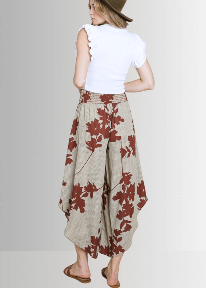 Easy Breezy Smocked Diagonal Cut Gaucho Pants in Sage CLEARANCE FINAL SALE