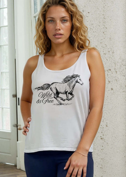 Wild and Free Horse Graphic Premium USA Cotton Tank Top