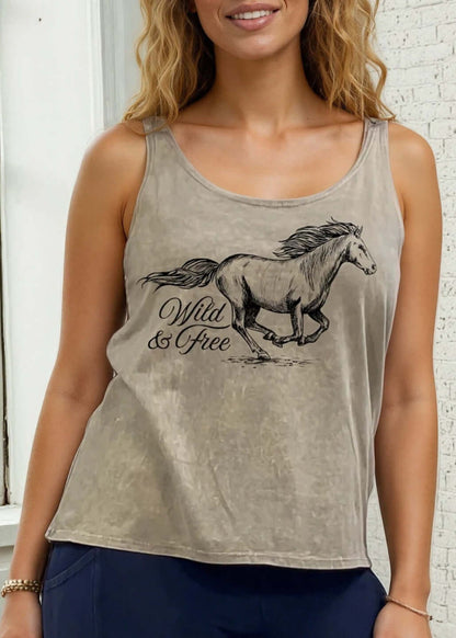 Wild and Free Horse Graphic Premium USA Cotton Tank Top