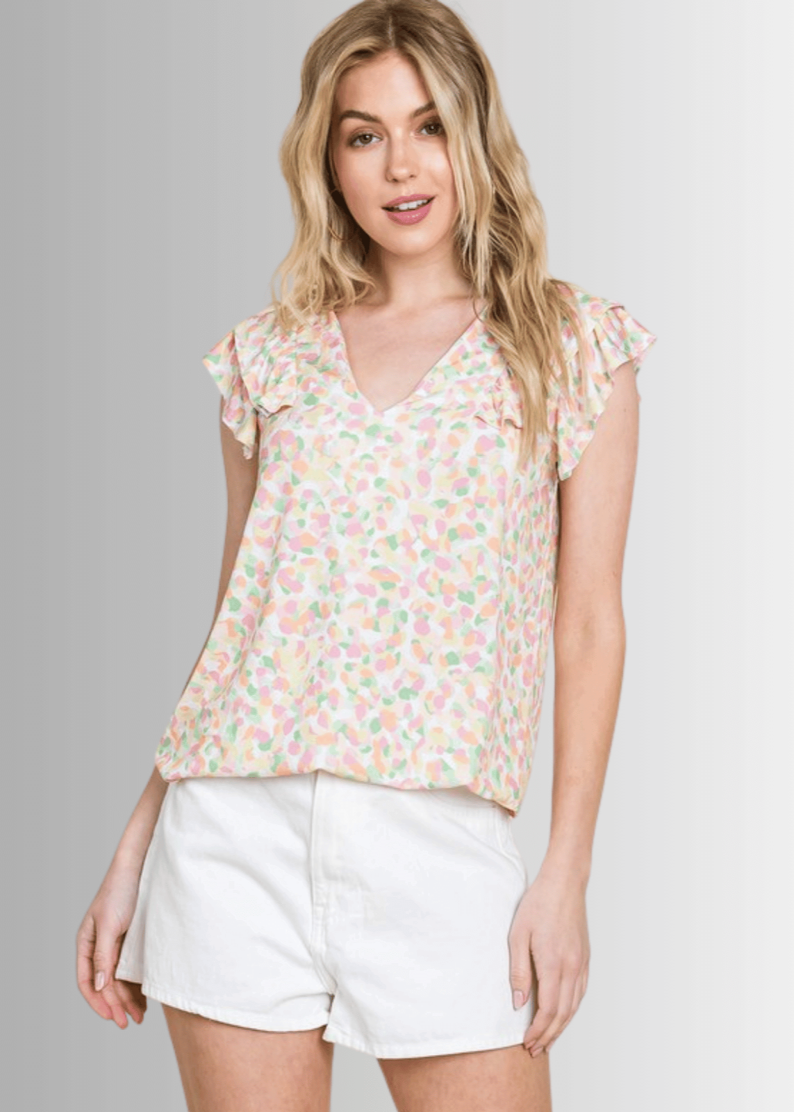 Summer Casual Ruffle Trim Top Flutter Sleeve CLEARANCE FINAL SALE