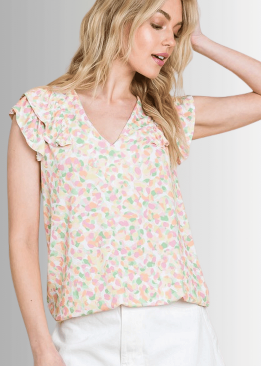 Summer Casual Ruffle Trim Top Flutter Sleeve CLEARANCE FINAL SALE