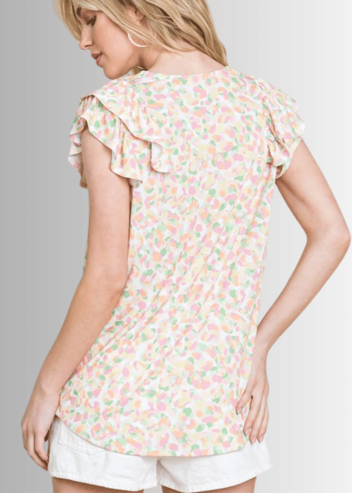 Summer Casual Ruffle Trim Top Flutter Sleeve CLEARANCE FINAL SALE