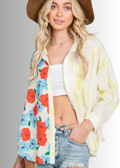Tropical Twist Cotton Button Down Top CLEARANCE FINAL SALE