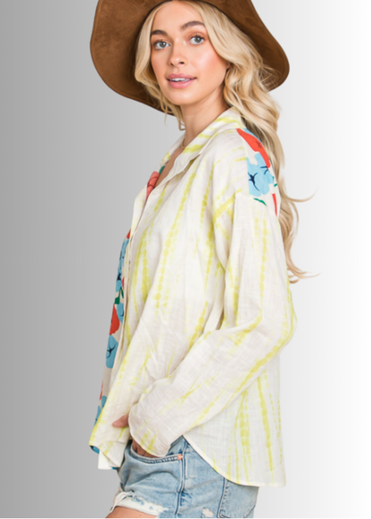 Tropical Twist Cotton Button Down Top CLEARANCE FINAL SALE