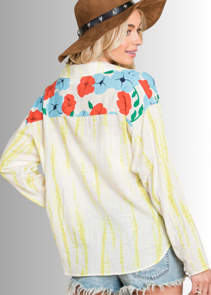 Tropical Twist Cotton Button Down Top CLEARANCE FINAL SALE