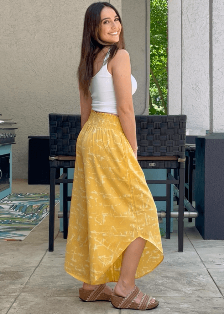 Easy Breezy Smocked Diagonal Cut Gaucho Pants in Yellow CLEARANCE FINAL SALE