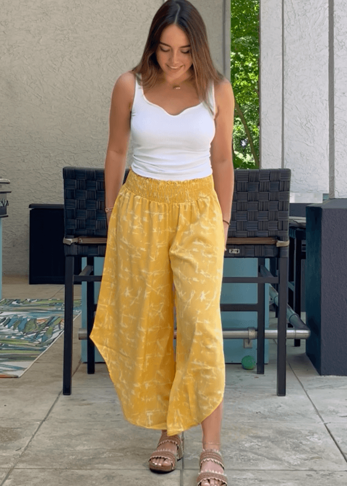 Easy Breezy Smocked Diagonal Cut Gaucho Pants in Yellow CLEARANCE FINAL SALE