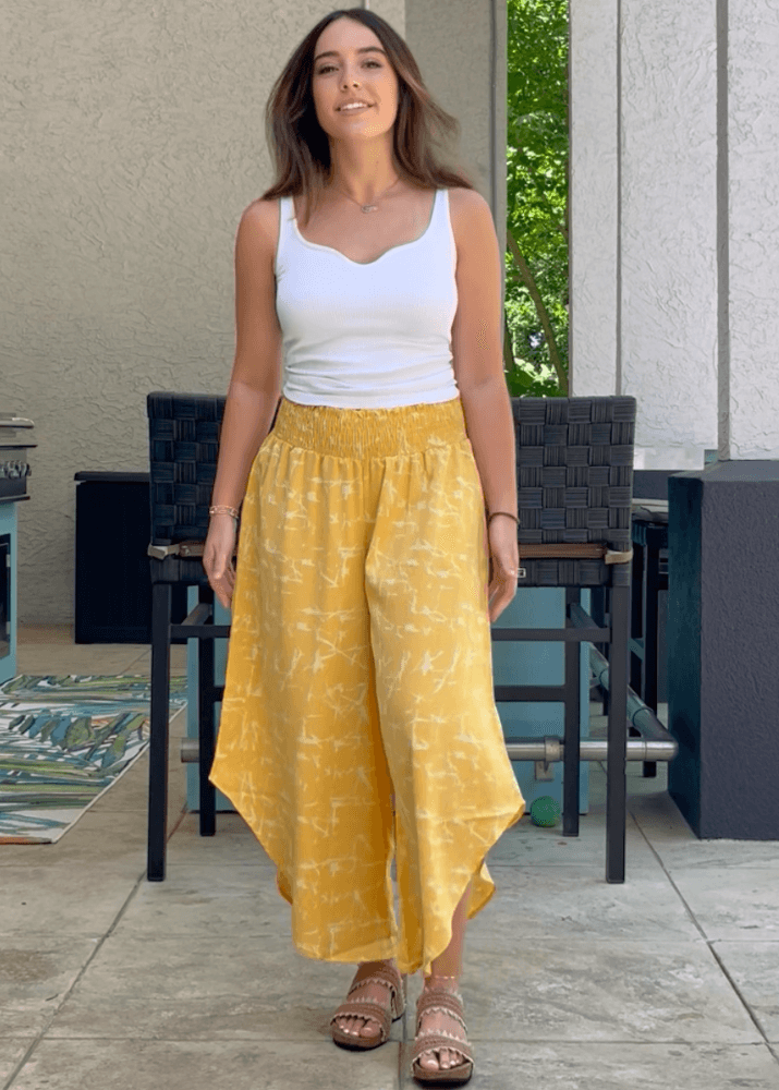 Easy Breezy Smocked Diagonal Cut Gaucho Pants in Yellow CLEARANCE FINAL SALE