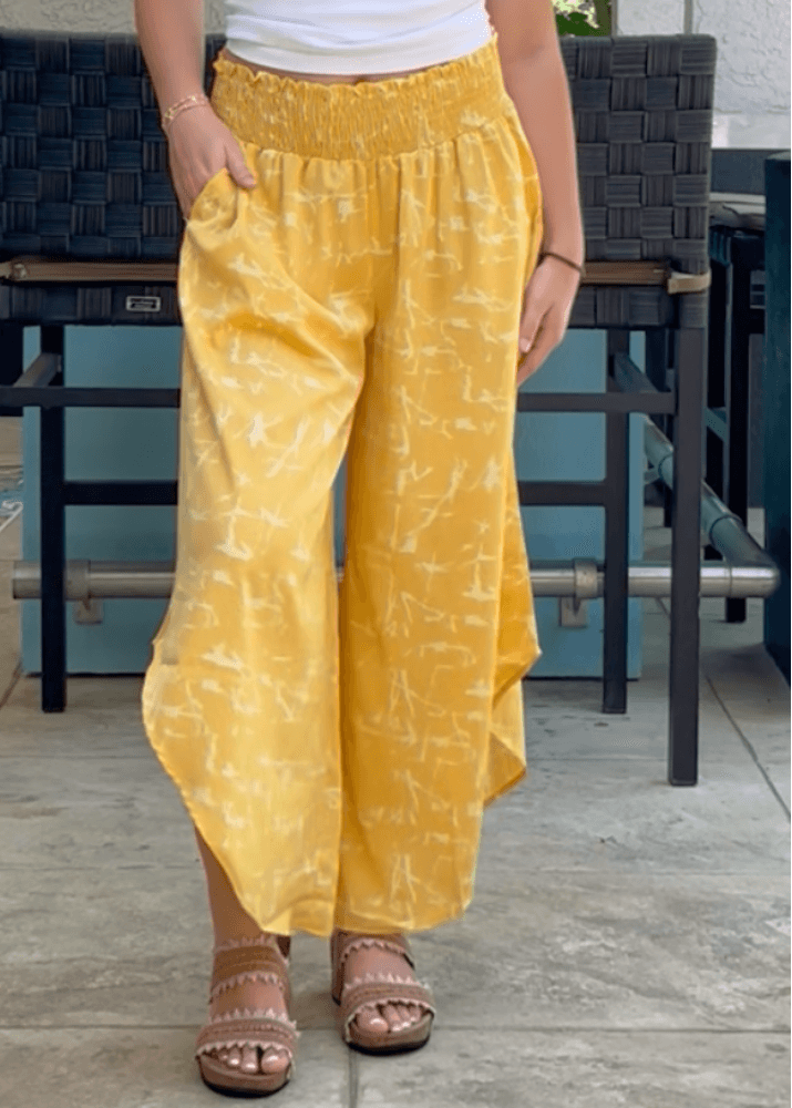 Easy Breezy Smocked Diagonal Cut Gaucho Pants in Yellow CLEARANCE FINAL SALE