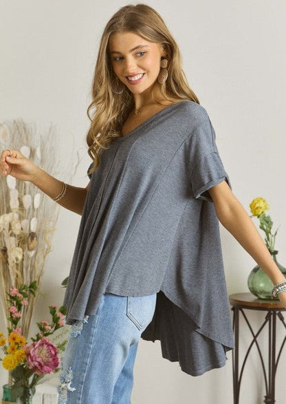 Navy V-Neck Oversized Tee Made in USA