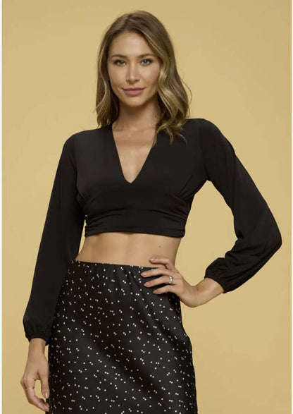 Be Daring Black V-Neck Long Sleeve Crop Top CLEARANCE FINAL SALE