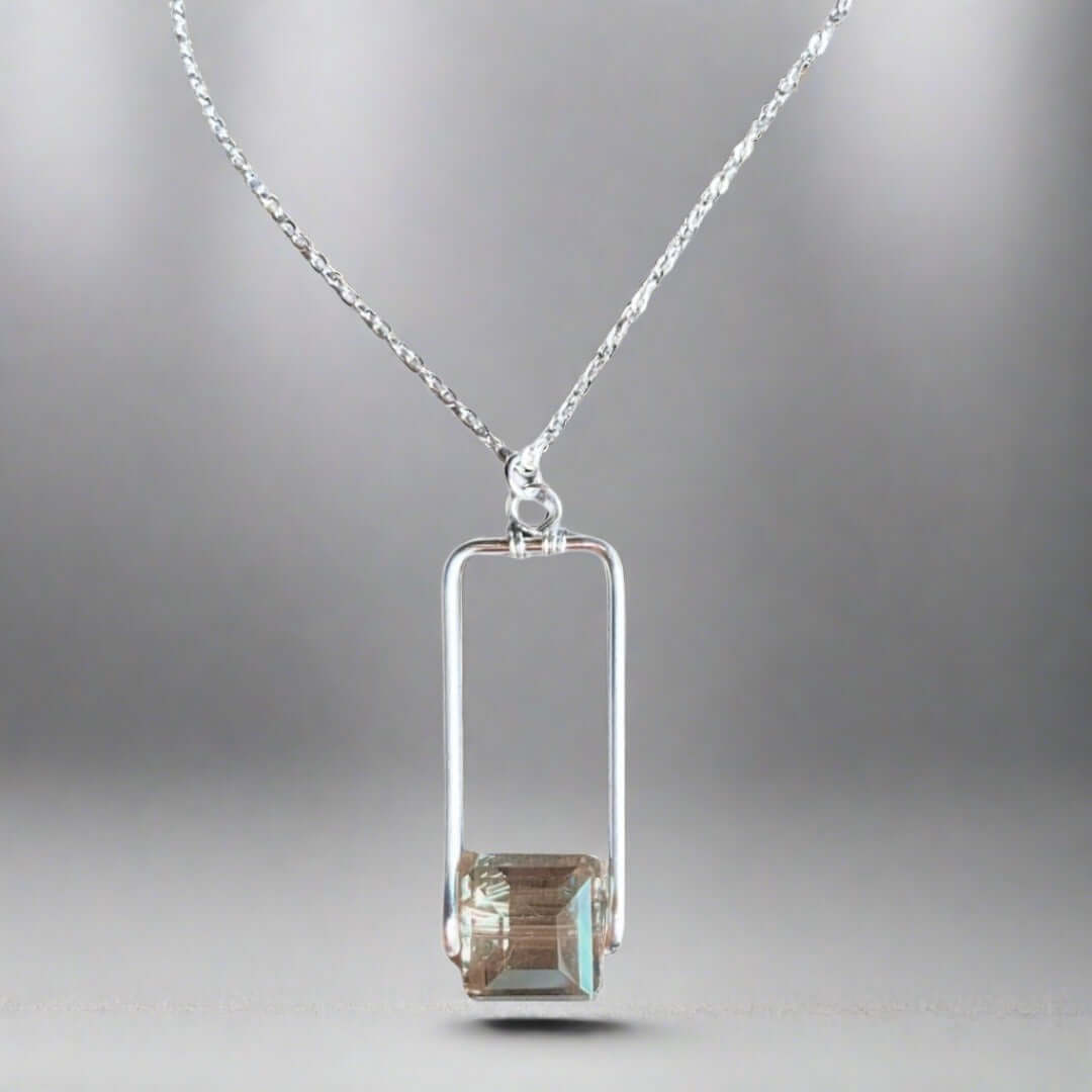 Artisan Crafted Champagne Crystal Pendant Necklace Handmade in USA