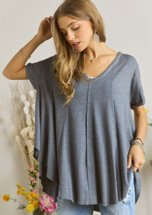Navy V-Neck Oversized Tee Made in USA