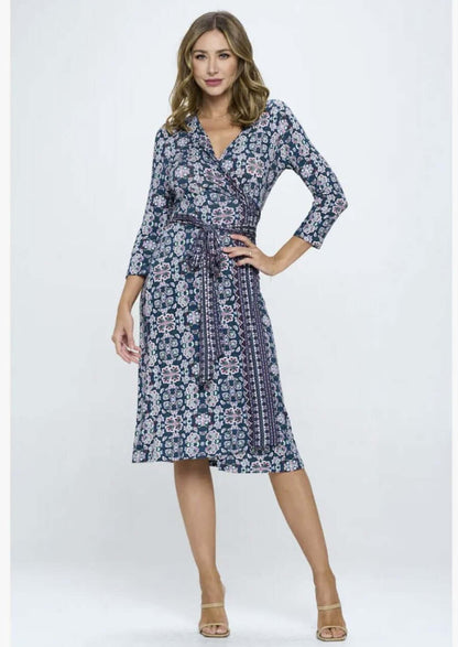 Sophisticated Floral Jersey Wrap Dress Made in USA