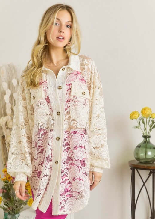 A Vacation Accessory Lace Button Down Shirt - Clearance Final Sale