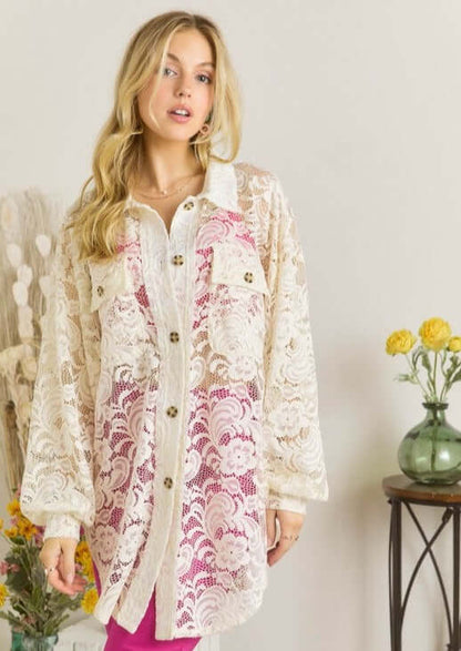 A Vacation Accessory Lace Button Down Shirt - Clearance Final Sale