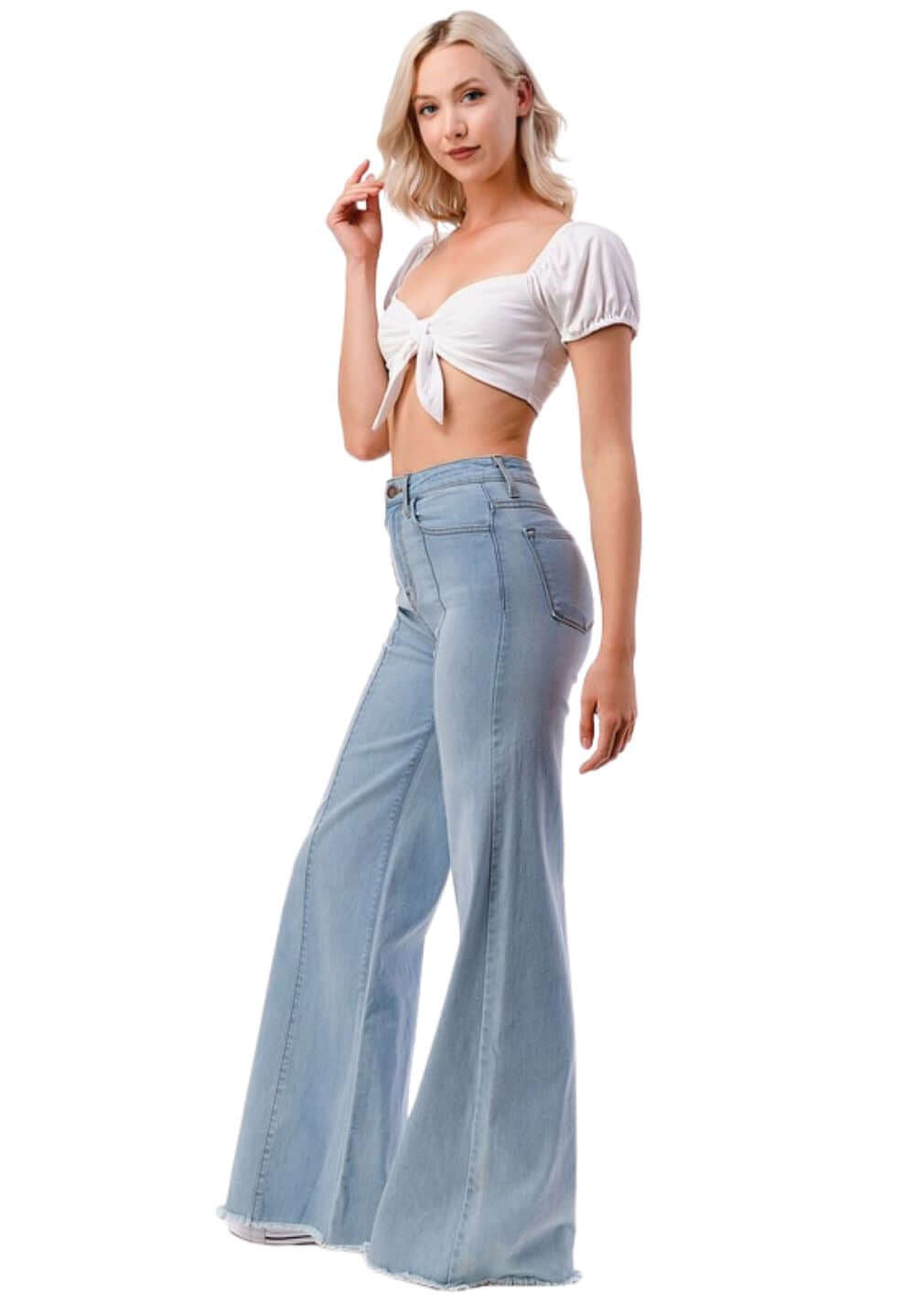 High Waist Flare Leg Denim Jeans - Clearance Final Sale