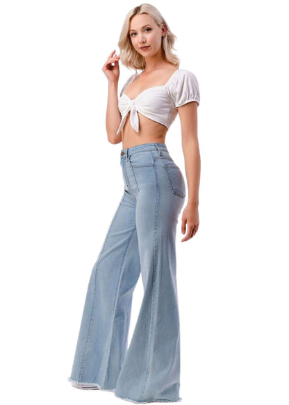 High Waist Flare Leg Denim Jeans - Clearance Final Sale
