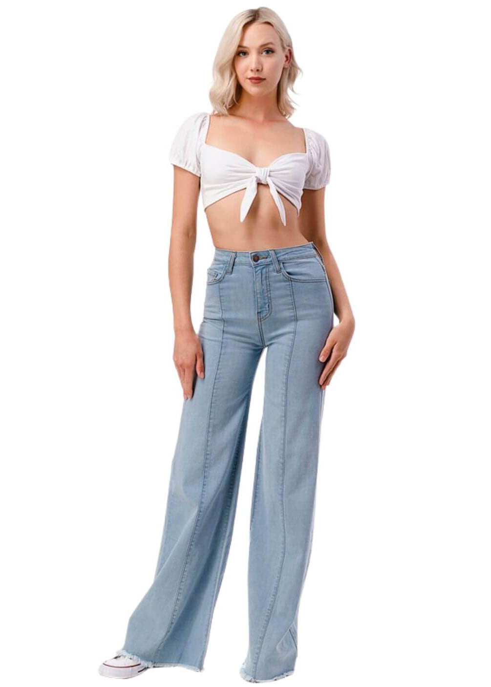 High Waist Flare Leg Denim Jeans - Clearance Final Sale