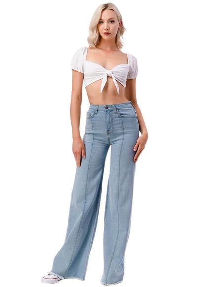 High Waist Flare Leg Denim Jeans - Clearance Final Sale