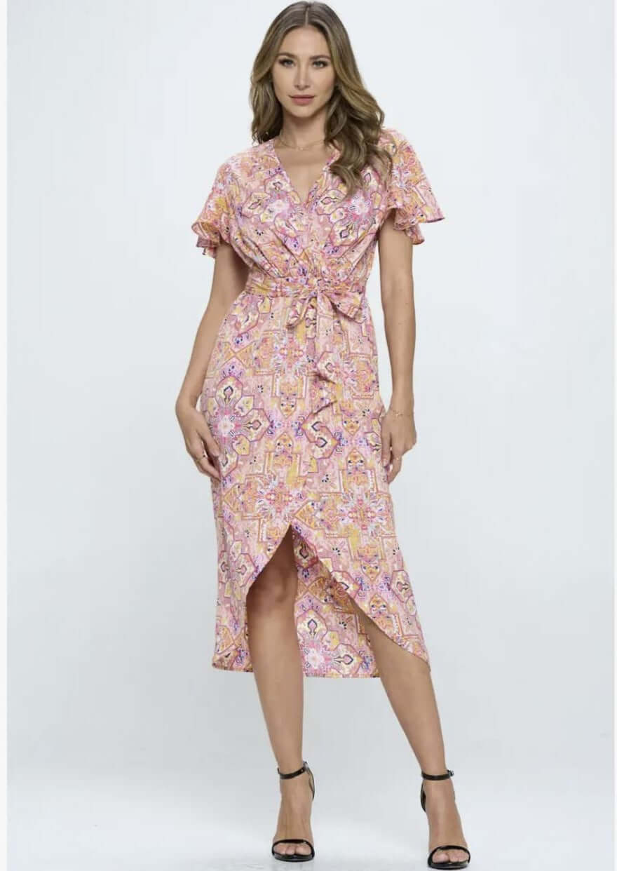Feminine & Flirty Tulip Hem Wrap Style Dress Made in USA