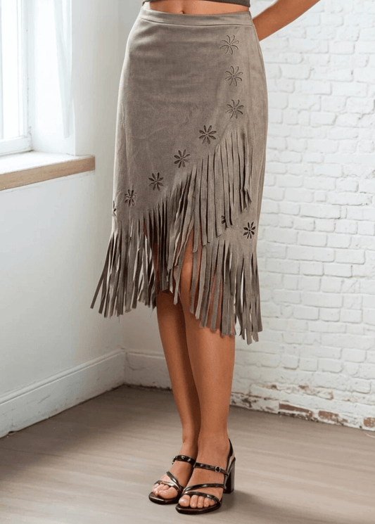 Leia Laser Cut Fringe Overlay Skirt