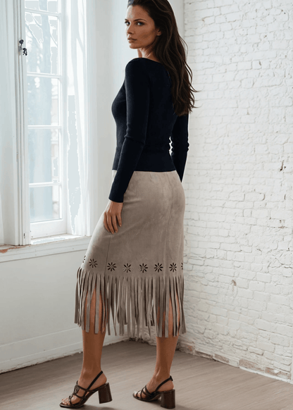 Leia Laser Cut Fringe Overlay Skirt