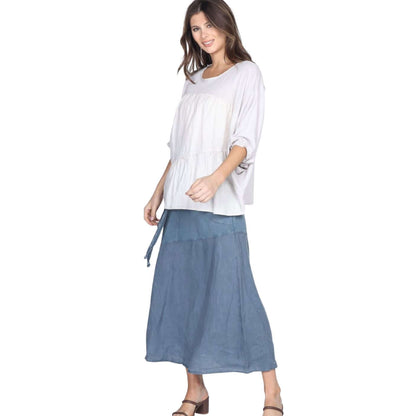 Linen Contrast Top with Pleating in Front CLEARANCE FINAL SALE