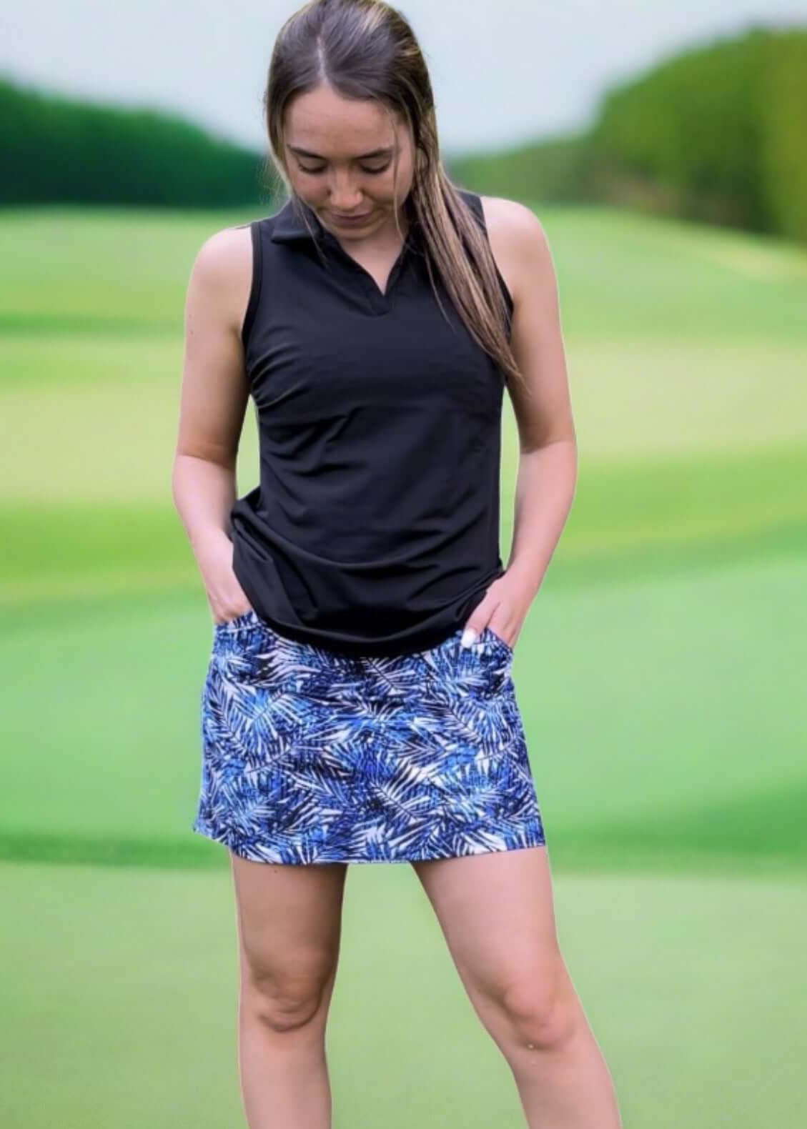 Fairway Skort in Navy Palm Print CLEARANCE FINAL SALE