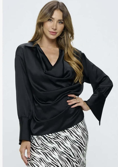 Stunning Satin Cowl Neck Top with Split Cuff Top CLEARANCE FINAL SALE