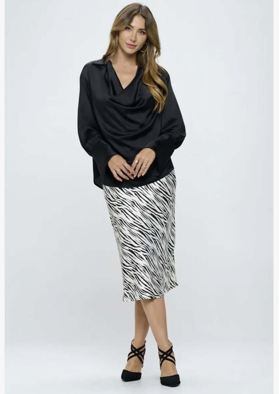 Stunning Satin Cowl Neck Top with Split Cuff Top CLEARANCE FINAL SALE