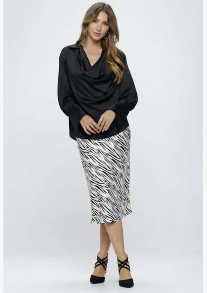 Stunning Satin Cowl Neck Top with Split Cuff Top CLEARANCE FINAL SALE