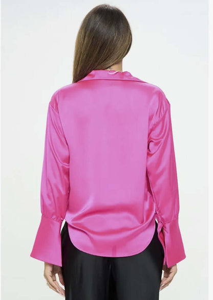 Stunning Satin Cowl Neck Top with Split Cuff Top CLEARANCE FINAL SALE