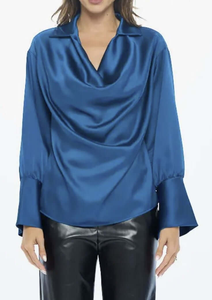 Stunning Satin Cowl Neck Top with Split Cuff Top CLEARANCE FINAL SALE
