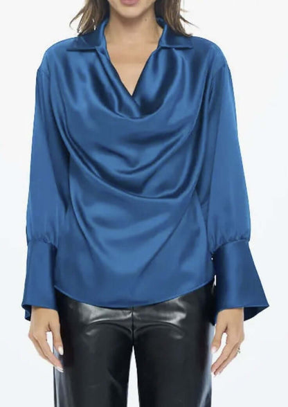 Stunning Satin Cowl Neck Top with Split Cuff Top CLEARANCE FINAL SALE