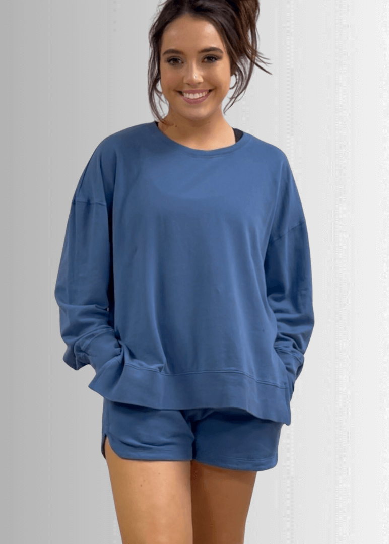 Annie All Cotton French Terry Shorts Denim Blue